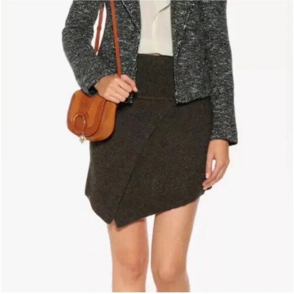 NWT ISABEL MARANT ÉTIOLE Wool Ribbed Knit Mini Skirt Estelle Crossover Front 40